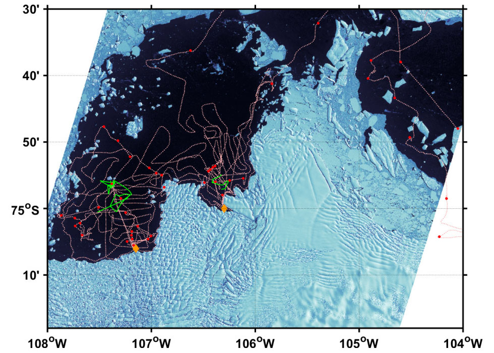 Map of ship tracks over the Amundsen Sea