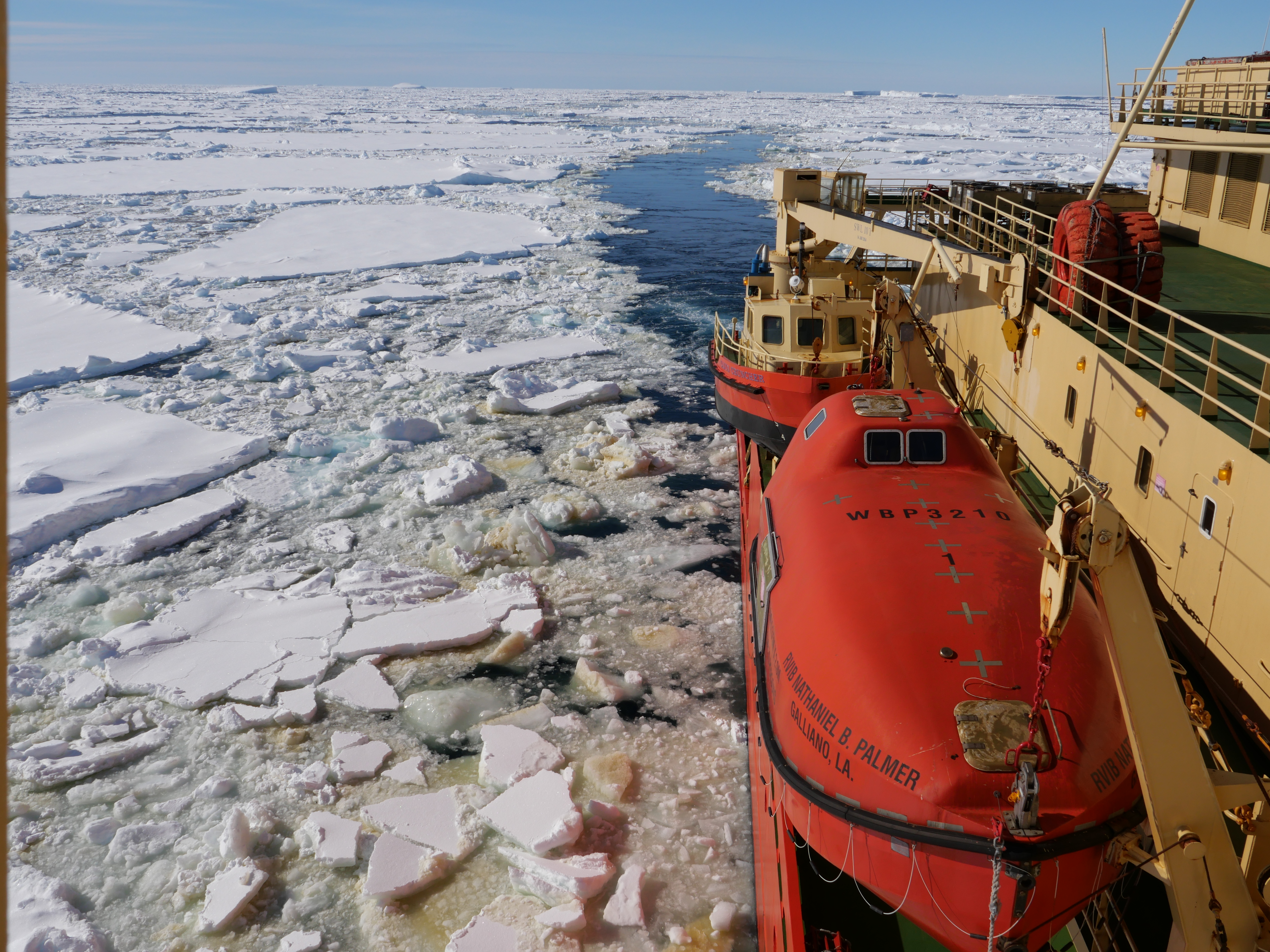 The side of a ship in sea ice