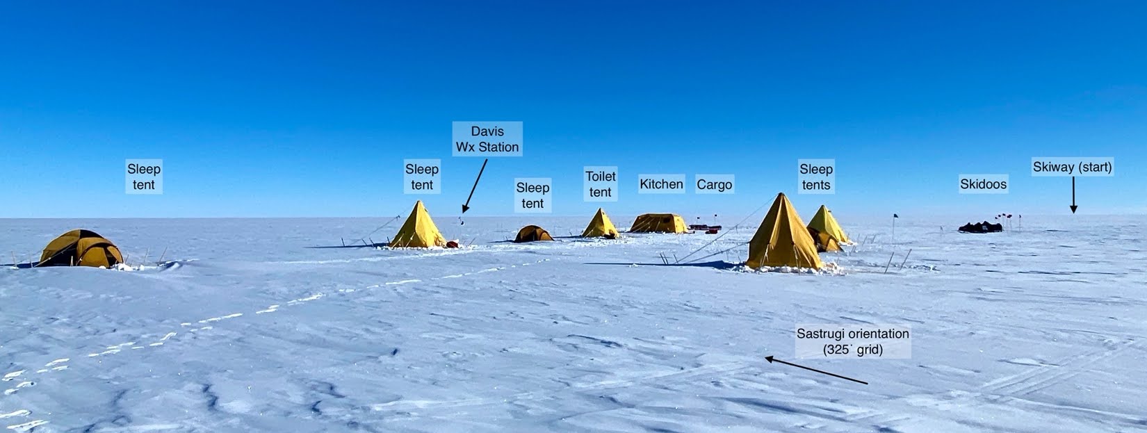 TIME1 Camp layout, after all six team members arrived. Photo by Mike Roberts.