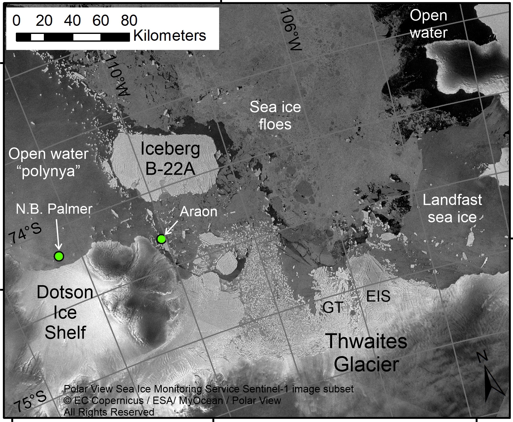 map of Thwaites and Dotson Glaciers