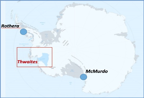 Map showing location of Thwaites Glacier in Antarctica
