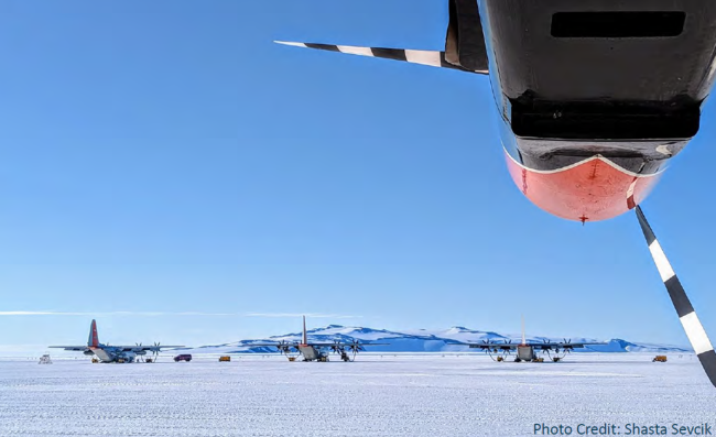 Three LC130 cargo planes arrived to McMurdo at the end of November 2023. Photo credit: Shasta Sevcik