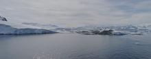 View of Rothera Station from a drone above the Nathaniel B. Palmer. Photo credit: Aleksandra Mazur