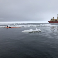 The underwater robot Rán operated at the ice front of Thwaites Glacier from the R/V Nathaniel B. Palmer. 