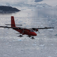 A Twin Otter aircraft tests instruments near Rothera Station, Antarctica. Photo credit: Andrew Van Kints, BAS 