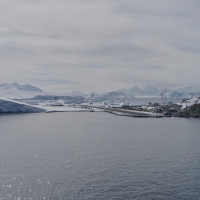 View of Rothera Station from a drone above the Nathaniel B. Palmer. Photo credit: Aleksandra Mazur