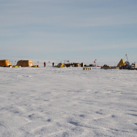 A view of Cavity Camp on Thwaites Glacier, Antarctica