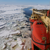 Nathaniel B Palmer sails through sea ice 2020. Credit Robert Larter